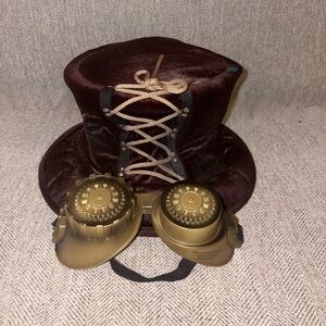Brown Steampunk Hat with Goggles for Halloween
